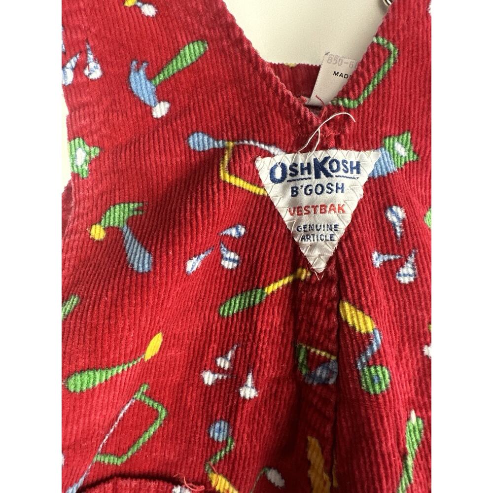 Vintage OshKosh B'Gosh Bib Overalls Red Corduroy Toolbox Tools USA Made 18 Month - Picture 5 of 16